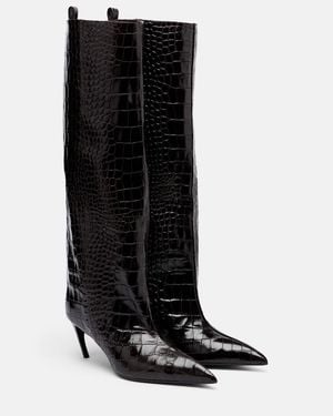 The Attico Lea Croc-Effect Leather Knee-High Boots - Black