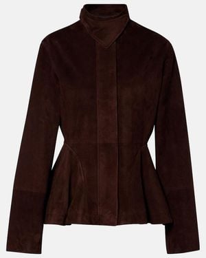 Alaïa Peplum Suede Jacket - Brown