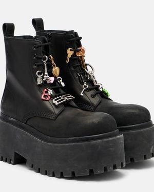 Balenciaga Embellished Leather Platform Combat Boots - Black