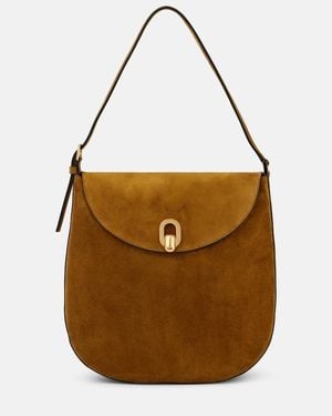 SAVETTE Schultertasche Tondo Large Aus Veloursleder - Braun