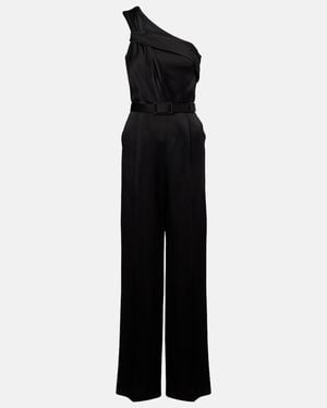 Max Mara Gioire Belted One-Shoulder Satin Jumpsuit - Black