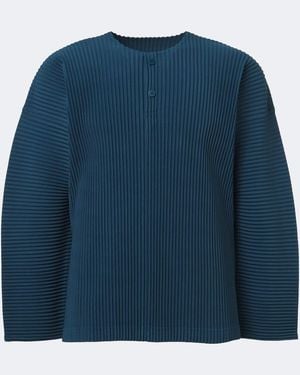 Homme Plissé Issey Miyake Monthly Colors: September Pleated Henley Shirt - Blue