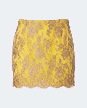Saint Laurent Scalloped Floral Lace Miniskirt - Yellow