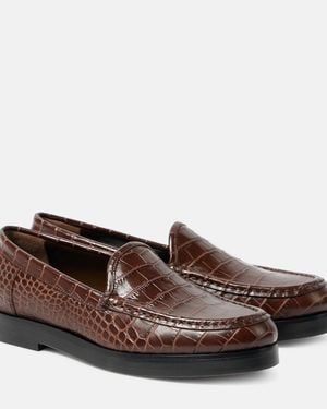 Manolo Blahnik Dinelio Croc-Effect Leather Loafers - Brown