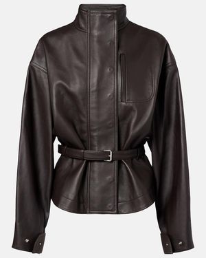 Jacquemus Chaqueta Ciro De Piel Con Cinturon - Negro