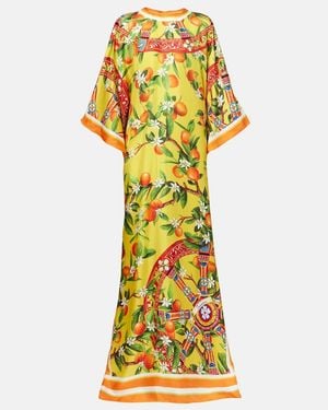 Dolce & Gabbana Printed Silk Maxi Dress - Yellow