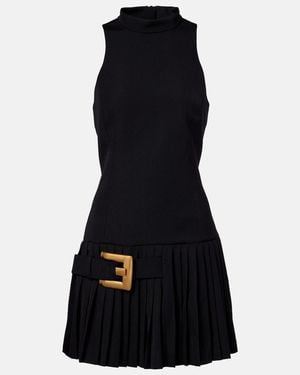 Balmain Pleated Virgin Wool Minidress - Black
