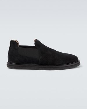 The Row Parker Suede Slip-On Shoes - Black