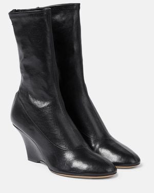 KHAITE Apollo Wedge Leather Ankle Boots - Black