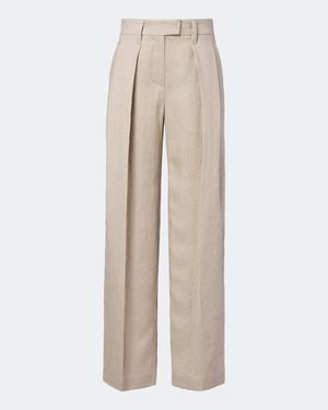 Brunello Cucinelli Monili Pleated Linen Wide-Leg Trousers - Natural