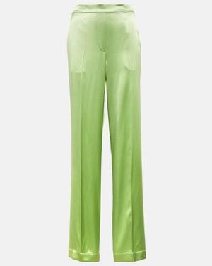 JOSEPH Tova Straight Silk Satin Trousers - Green