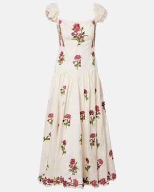 Agua Bendita Siembra Embroidered Linen Maxi Dress - Natural