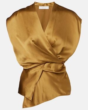 The Sei Silk Satin Wrap Top - Metallic