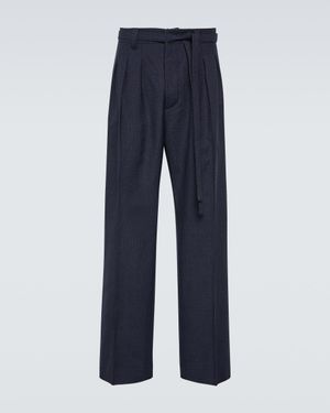 Visvim Hakama Wool, Linen, And Silk Straight Trousers - Blue