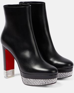 Christian Louboutin Cassandribooty Alta 130 Crystal-embellished Leather Platform Ankle Boots - Black