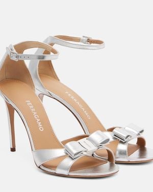 Ferragamo Bow-Detail Metallic Leather Sandals