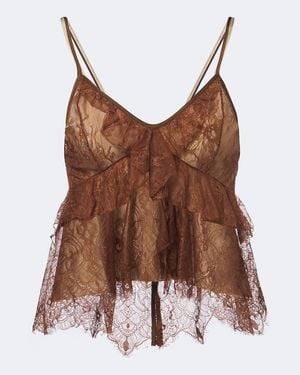 JACQUES WEI Ruffled Lace Camisole - Brown