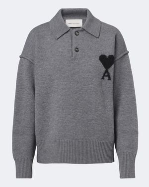 Ami Paris Polopullover Ami De Coeur Aus Wolle - Grau