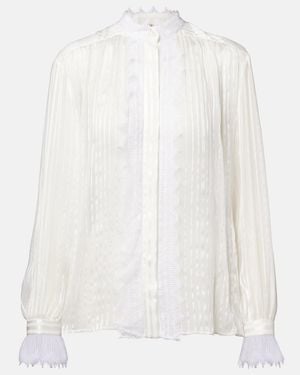 Chloé Gathered Lace-Trimmed Silk Blouse - White
