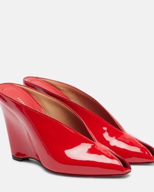 Ferragamo Alicia 95 Peep Toe Patent Leather Mule Shoes - Red