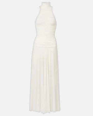 Magda Butrym Ruched Sheer High-Neck Maxi Dress - White