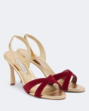 Manolo Blahnik Sandalias Callydra De Piel Metalizada Y Terciopelo - Rosa