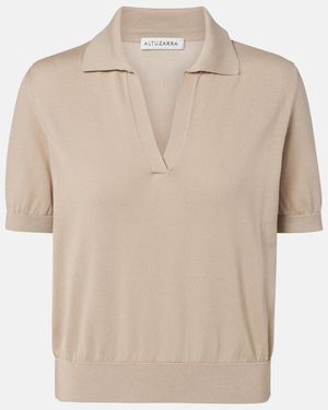 Altuzarra Clay Cropped Cotton And Silk Polo Jumper - Natural