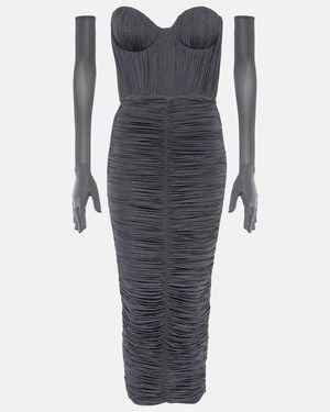 Alex Perry Crystal-Embellished Ruched Jersey Midi Dress - Grey