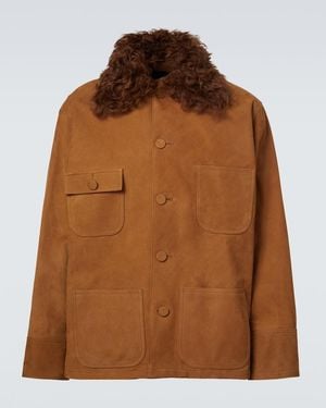 Plan C Shearling-Trimmed Suede Field Jacket - Brown