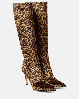 Gianvito Rossi 85 Leopard-Print Velvet Knee-High Boots - Brown