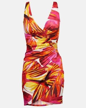 Louisa Ballou Summer Solstice Wrap-effect Ruched Printed Stretch-jersey Mini Dress - Pink