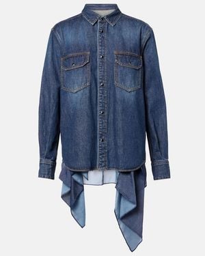 Sacai Denim And Satin Shirt - Blue