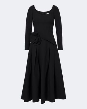 Roland Mouret Floral-Applique Wool And Silk Midi Dress - Black