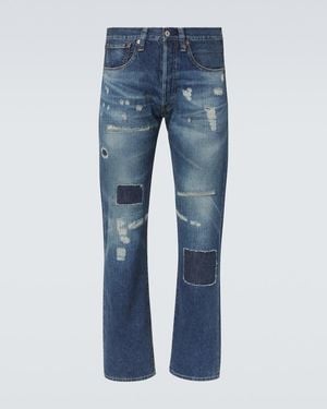 Junya Watanabe Distressed Cotton Straight-Leg Jeans - Blue