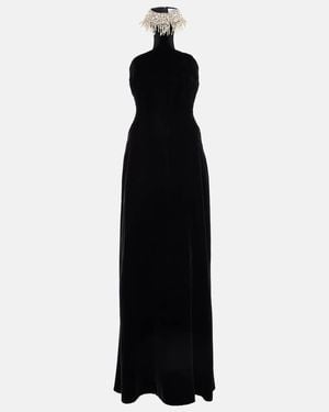 McQueen Vestido De Fiesta De Terciopelo Bordado - Negro