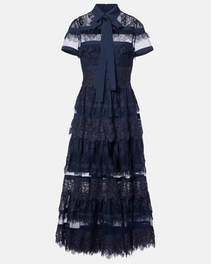 Elie Saab Tie-Neck Lace Midi Dress - Blue