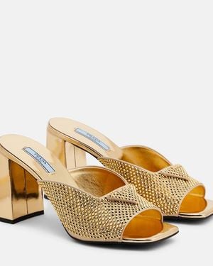 Prada Pantoletten Mit Kristallen - Mettallic