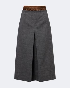 Prada Falda Midi De Lana Plisada A Capas - Gris