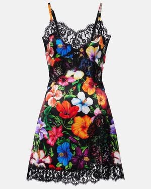 Dolce & Gabbana Lace-Trimmed Floral Minidress - Blue