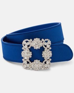 Manolo Blahnik Hangisi Crystal-Embellished Satin Belt - Blue