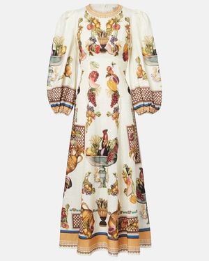 boden cecilia linen dress Ava Linen Blend Midi Dress-Multi, Botanical Trail