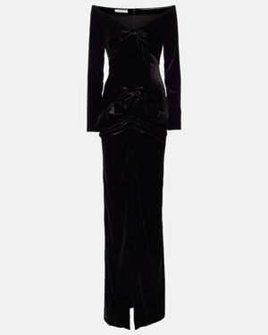 Alessandra Rich Bow-Detail Off-Shoulder Velvet Gown - Black