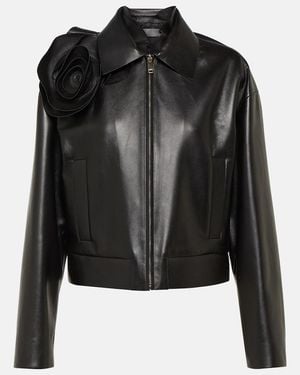Valentino Floral-applique Leather Jacket - Black