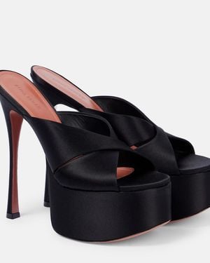AMINA MUADDI Salma 155 Satin Platform Mules - Black
