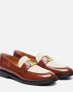Chloé Marcie Leather And Canvas Loafers - Brown