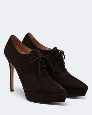 Gianvito Rossi Lace-Up Suede Platform Court Shoes - Black