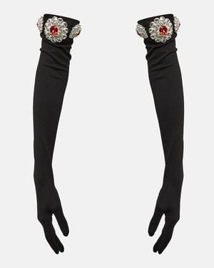 David Koma Crystal-Embellished Jersey Gloves - Black