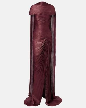 Marmar Halim Vestido De Fiesta Drapeado Plisado Con Panuelo - Rojo