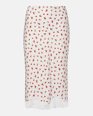 Posse Fae Lace-Trimmed Printed Midi Skirt - White