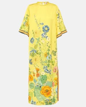 ALÉMAIS Cresida Floral-Print Satin Maxi Dress - Yellow